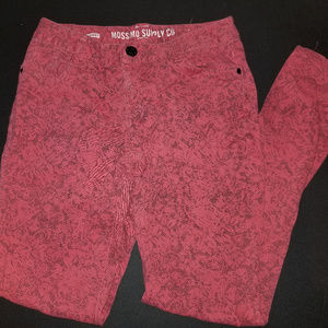 Red skinny jeans - flower pixel snakeskin pattern